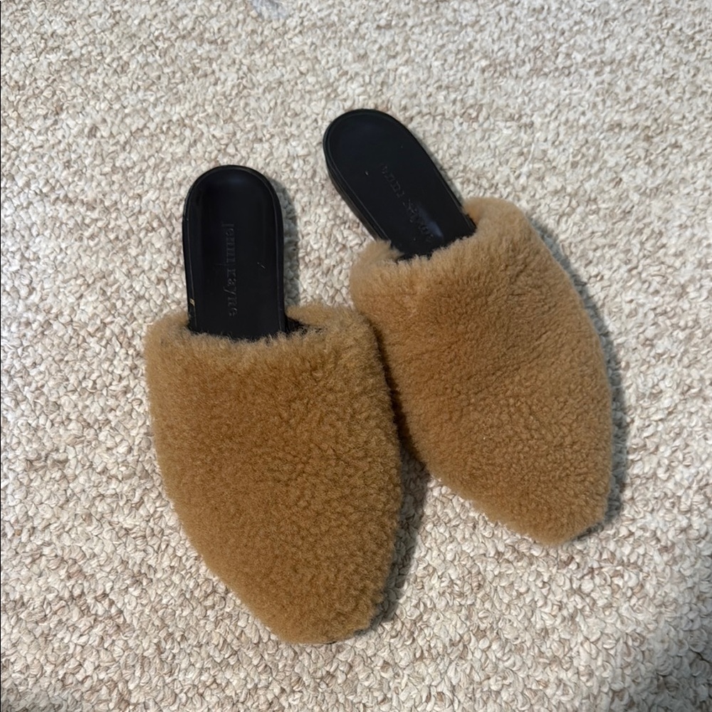 Jenni Kayne Cozy Tan Shearling Mules